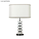 Contemporary Crystal Task Lamp - White Night Table Light With Fabric Shade