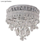 Contemporary Crystal Teardrop Flush Light - 6 Bulbs Nickel Ceiling Mount Fixture
