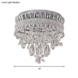 Contemporary Crystal Teardrop Flush Light - 6 Bulbs Nickel Ceiling Mount Fixture