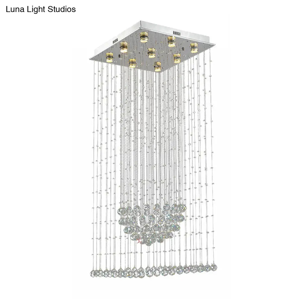 Contemporary Crystal Teardrop Flush Mount With 9 Heads - Nickel Ceiling Lighting