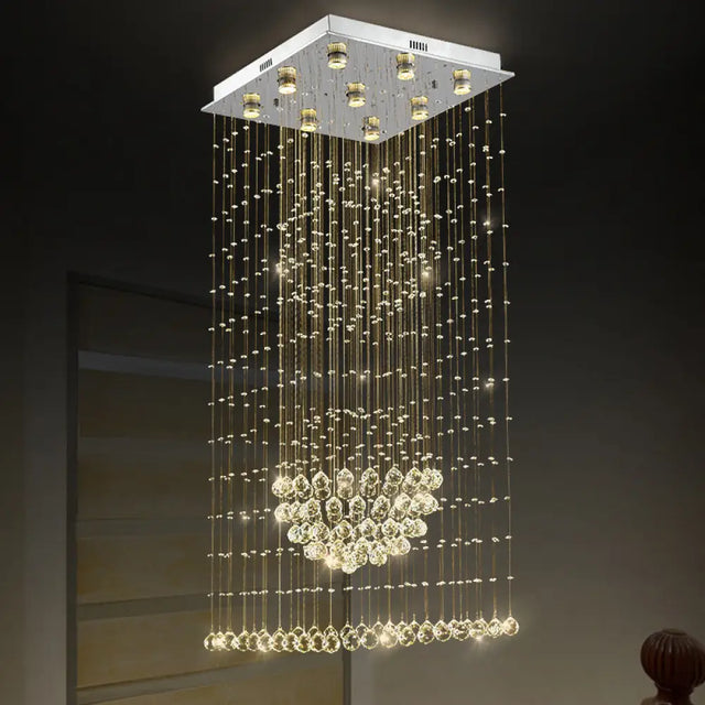Contemporary Crystal Teardrop Flush Mount With 9 Heads - Nickel Ceiling Lighting