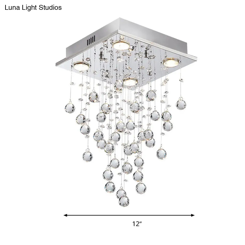 Contemporary Crystal Teardrop Flushmount With 4 Lights For Living Room In Nickel