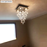 Contemporary Crystal Teardrop Flushmount With 4 Lights For Living Room In Nickel