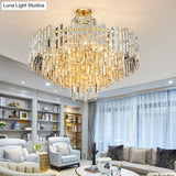 Contemporary Crystal Tiered Hanging Chandelier - 8/13 Heads 23.5/31.5 Gold Light For Living Room
