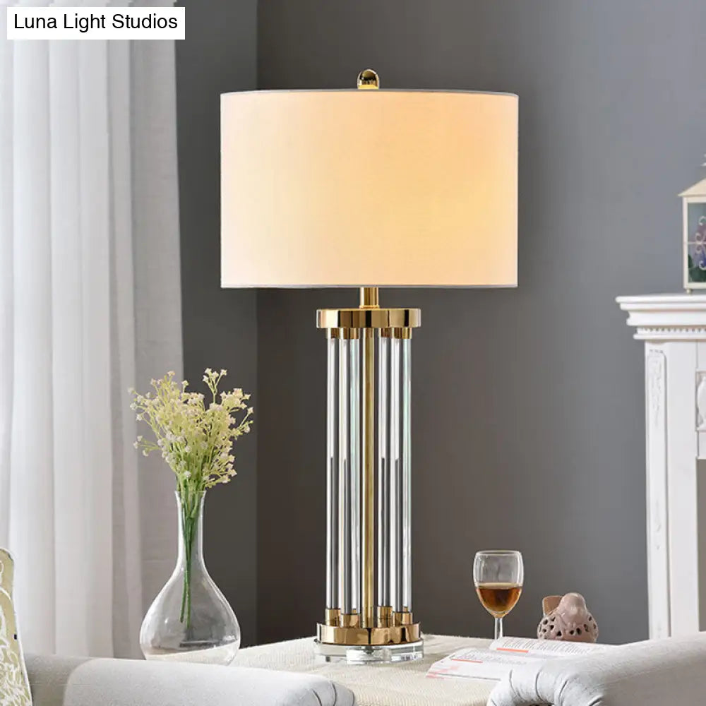 Contemporary Crystal Tube Table Lamp In White With Fabric Shade