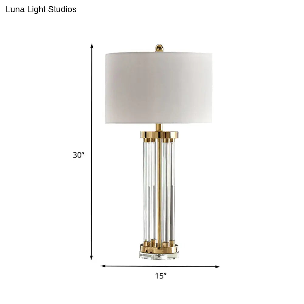 Contemporary Crystal Tube Table Lamp In White With Fabric Shade
