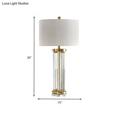 Contemporary Crystal Tube Table Lamp In White With Fabric Shade