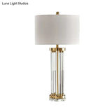 Contemporary Crystal Tube Table Lamp In White With Fabric Shade