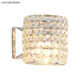 Contemporary Crystal Wall Sconce With Clear Cylinder Light Fixture