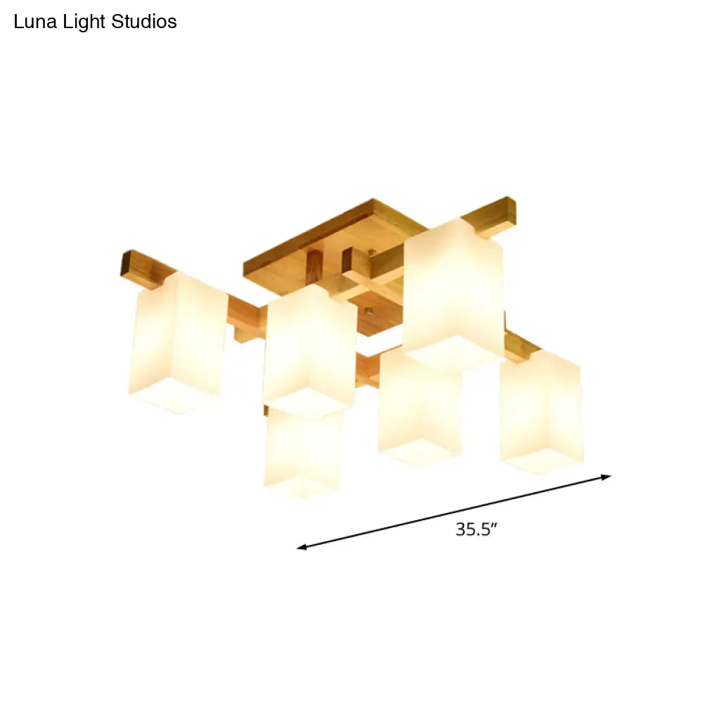 Contemporary Cube Led Ceiling Light In White For Living Room - 4/6/8 Lights Milk Glass Finish