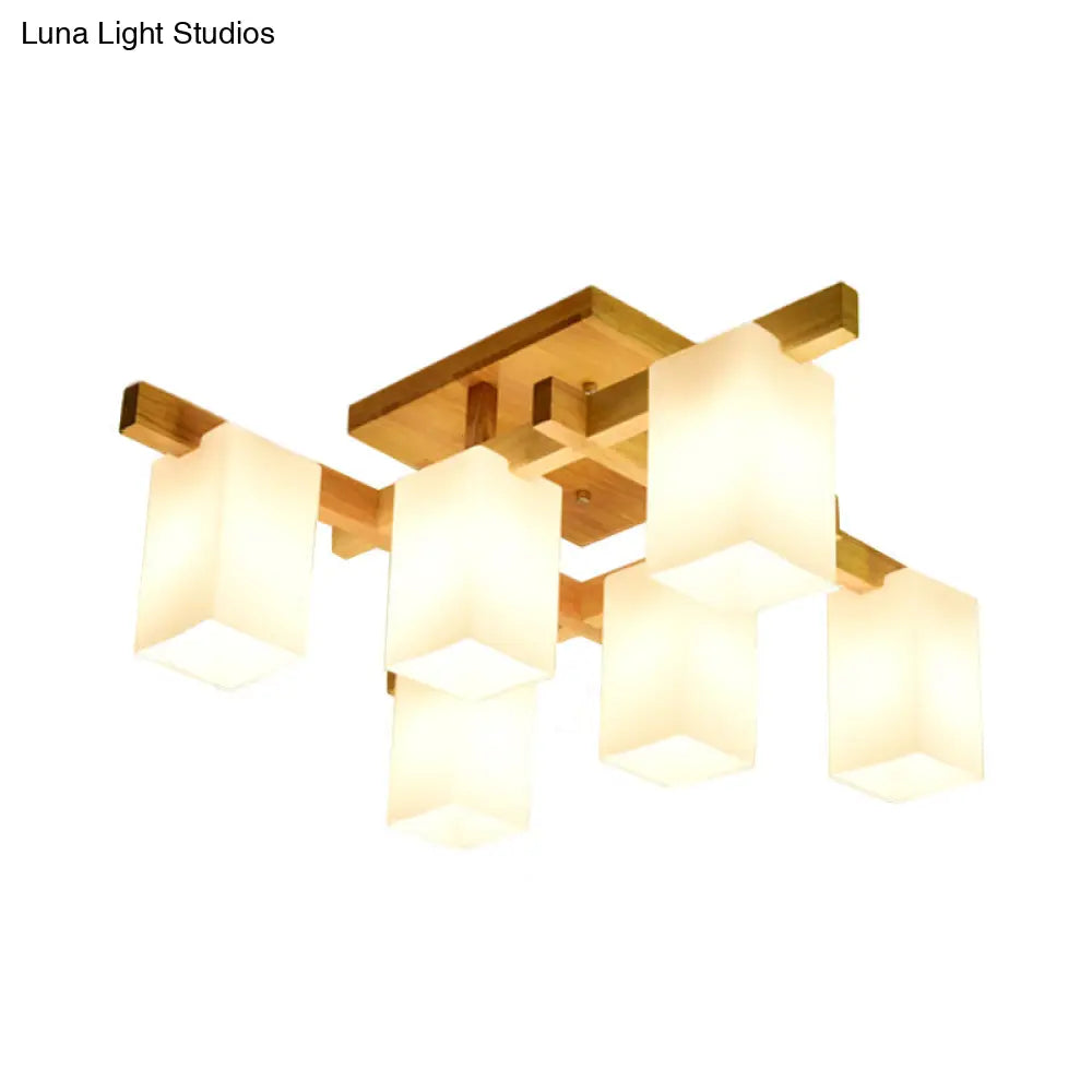 Contemporary Cube Led Ceiling Light In White For Living Room - 4/6/8 Lights Milk Glass Finish