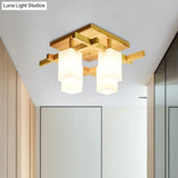 Contemporary Cube Led Ceiling Light In White For Living Room - 4/6/8 Lights Milk Glass Finish