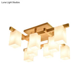 Contemporary Cube Led Ceiling Light In White For Living Room - 4/6/8 Lights Milk Glass Finish