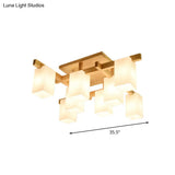 Contemporary Cube Led Ceiling Light In White For Living Room - 4/6/8 Lights Milk Glass Finish