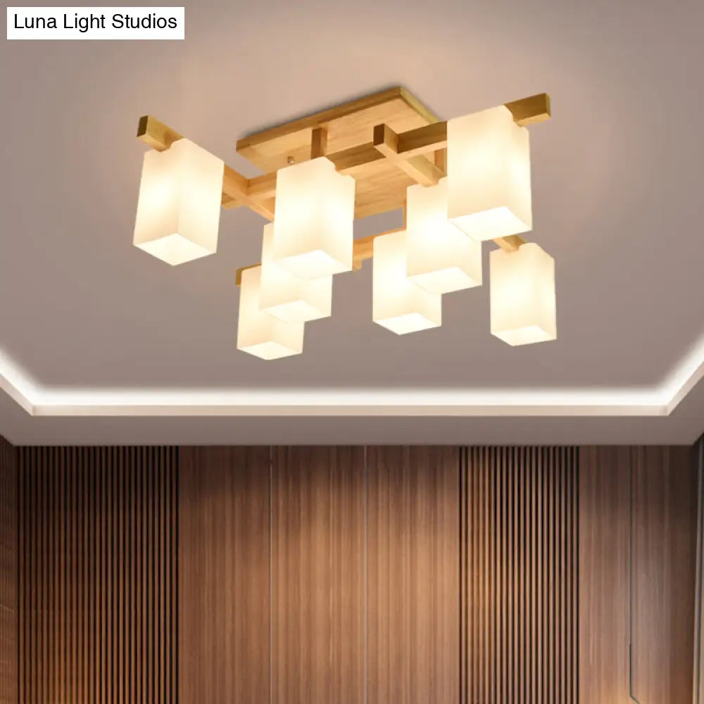 Contemporary Cube Led Ceiling Light In White For Living Room - 4/6/8 Lights Milk Glass Finish