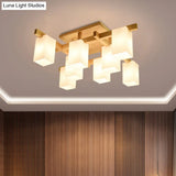 Contemporary Cube Led Ceiling Light In White For Living Room - 4/6/8 Lights Milk Glass Finish