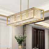 Contemporary Cuboid Island Pendant Chandelier With Crystal Drops Gold