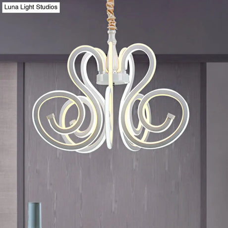 Contemporary Curly Acrylic Chandelier - White Led Ceiling Lamp For Dining Room
