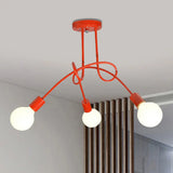 Contemporary Curved Arm Metal Semi Flush Ceiling Lamp - Blue/Red (3/5 Lights) 3 / Red