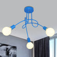 Contemporary Curved Arm Metal Semi Flush Ceiling Lamp - Blue/Red (3/5 Lights) 3 / Blue
