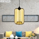 Contemporary Cylinder Glass Hanging Lamp - 1 Light Red/Brown/Blue Ceiling