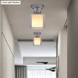 Contemporary Cylinder Semi Flush Ceiling Light With Glass Shade - Black/Silver/Gold Finish 1 Bulb