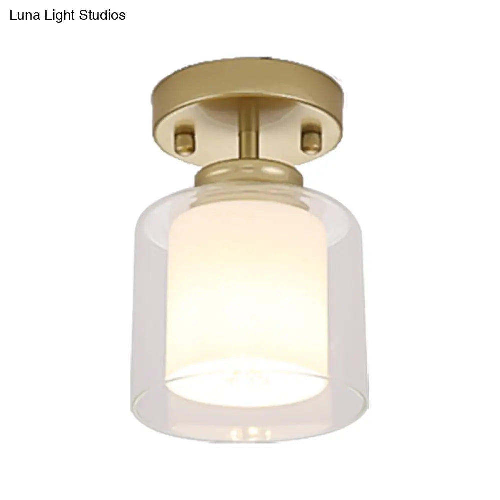 Contemporary Cylinder Semi Flush Ceiling Light With Glass Shade - Black/Silver/Gold Finish 1 Bulb