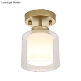 Contemporary Cylinder Semi Flush Ceiling Light With Glass Shade - Black/Silver/Gold Finish 1 Bulb
