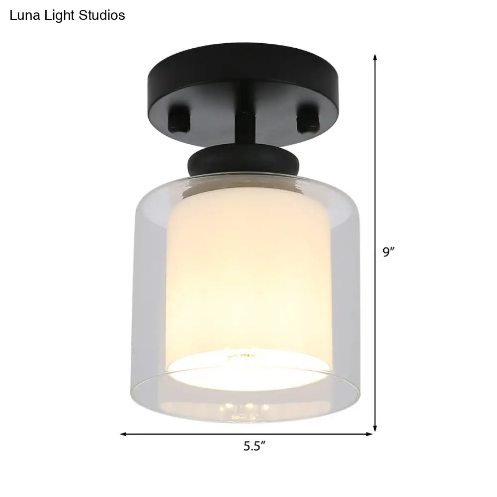 Contemporary Cylinder Semi Flush Ceiling Light With Glass Shade - Black/Silver/Gold Finish 1 Bulb