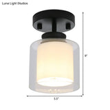 Contemporary Cylinder Semi Flush Ceiling Light With Glass Shade - Black/Silver/Gold Finish 1 Bulb