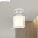 Contemporary Cylinder Semi Flush Ceiling Light With Glass Shade - Black/Silver/Gold Finish 1 Bulb