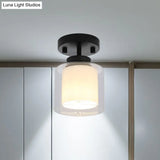 Contemporary Cylinder Semi Flush Ceiling Light With Glass Shade - Black/Silver/Gold Finish 1 Bulb