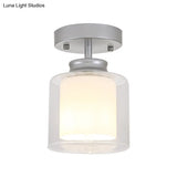 Contemporary Cylinder Semi Flush Ceiling Light With Glass Shade - Black/Silver/Gold Finish 1 Bulb