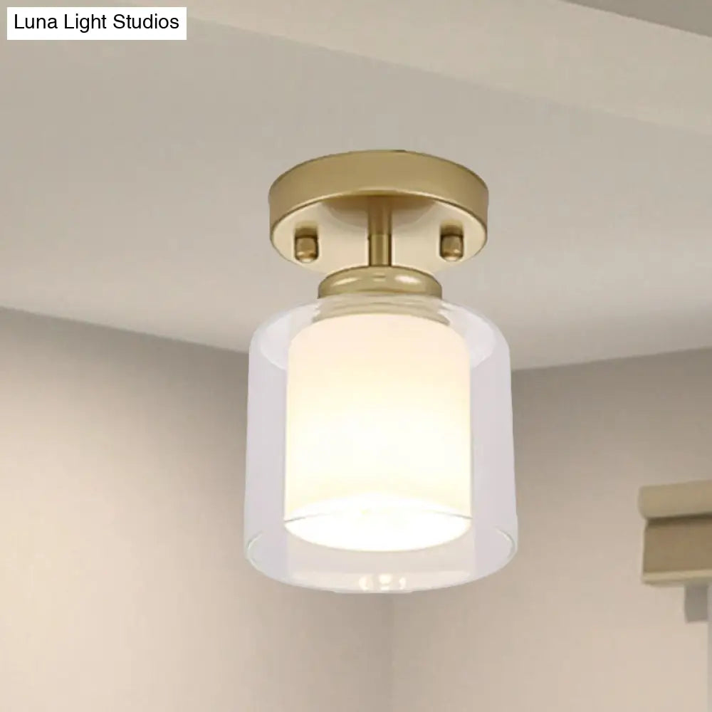 Contemporary Cylinder Semi Flush Ceiling Light With Glass Shade - Black/Silver/Gold Finish 1 Bulb