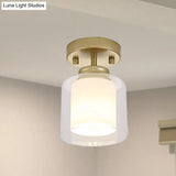 Contemporary Cylinder Semi Flush Ceiling Light With Glass Shade - Black/Silver/Gold Finish 1 Bulb