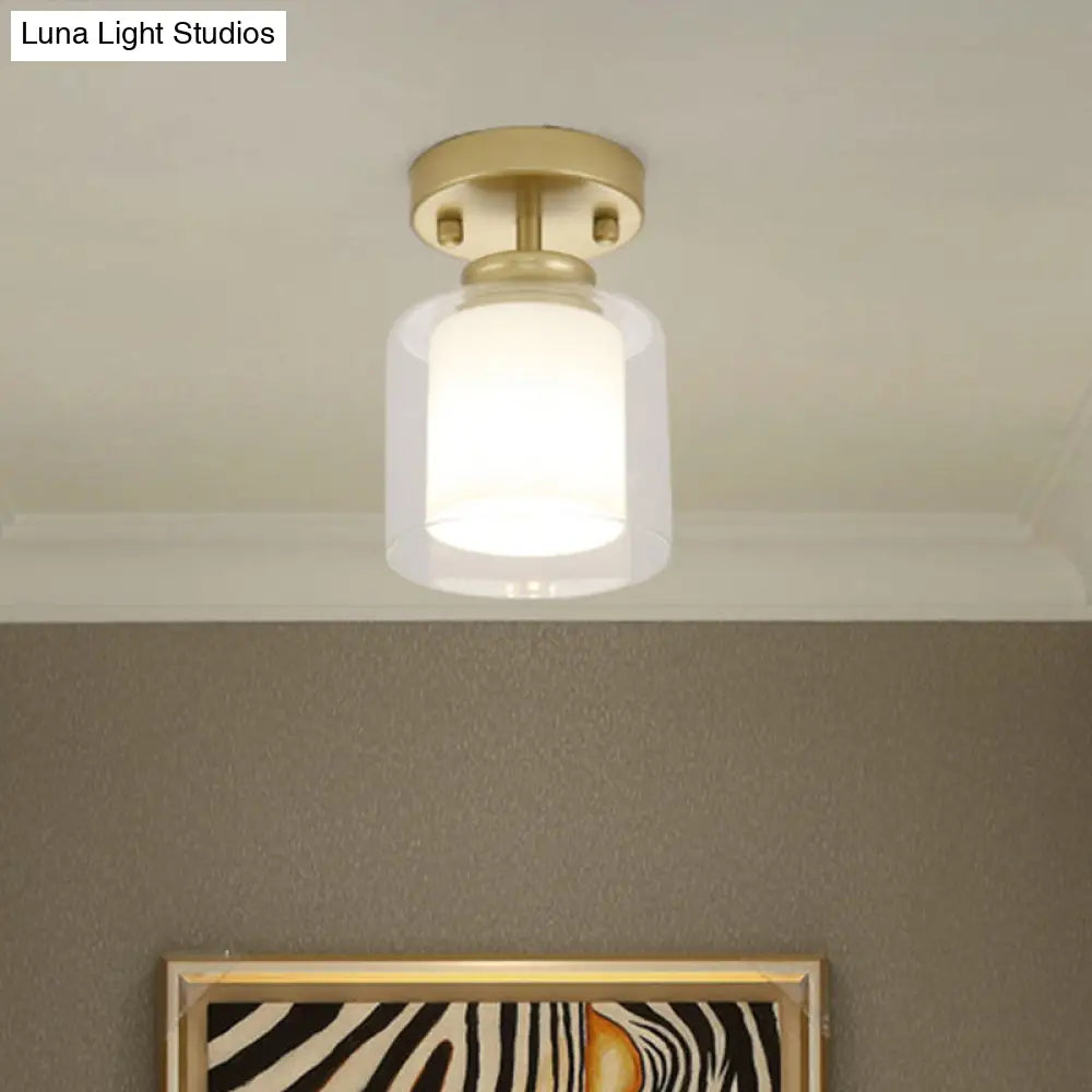 Contemporary Cylinder Semi Flush Ceiling Light With Glass Shade - Black/Silver/Gold Finish 1 Bulb