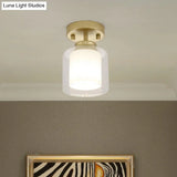 Contemporary Cylinder Semi Flush Ceiling Light With Glass Shade - Black/Silver/Gold Finish 1 Bulb
