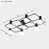 Contemporary Diamond/Rectangular Semi Flush Mount Light - 5/7/9 Lights White/Black Led Milk Glass