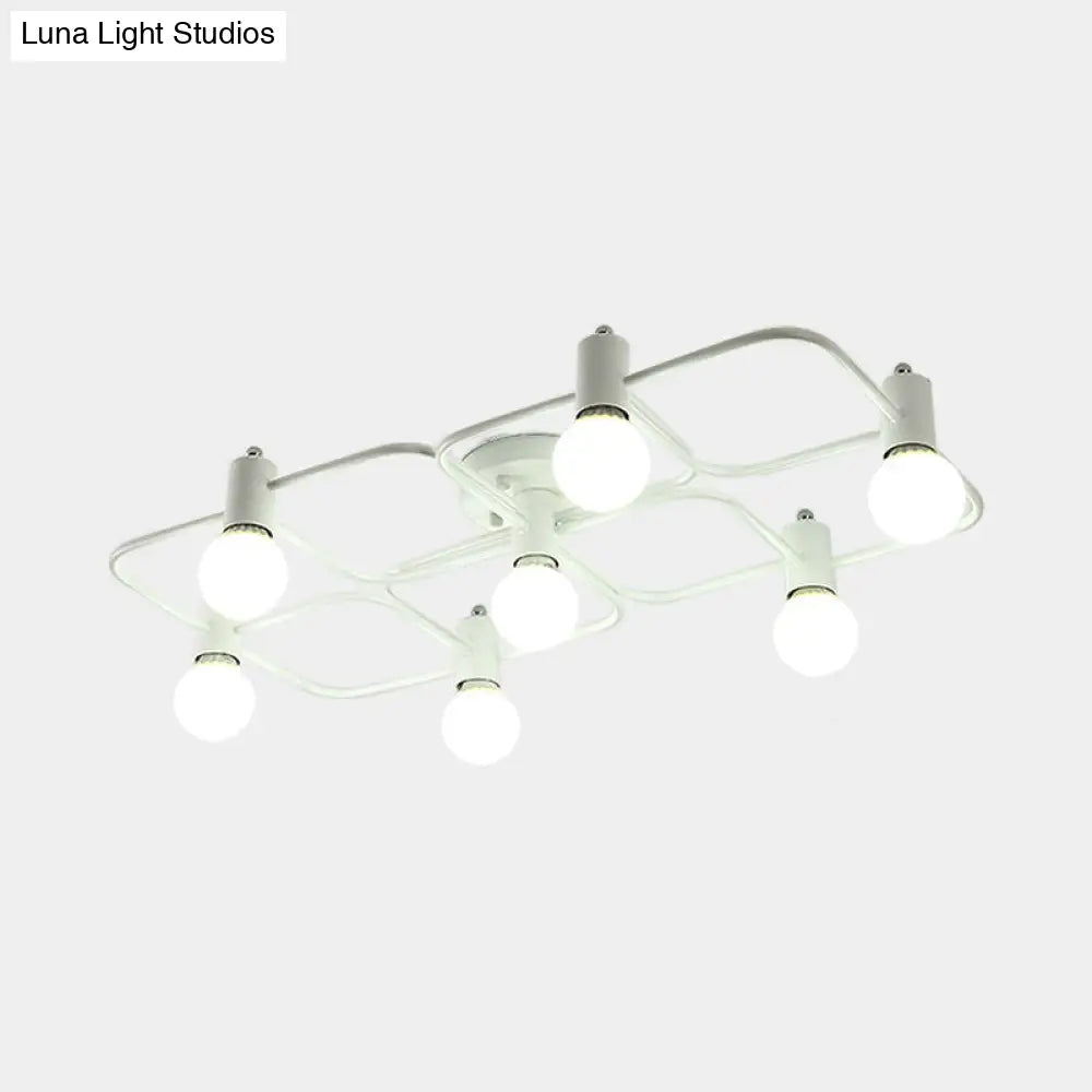Contemporary Diamond/Rectangular Semi Flush Mount Light - 5/7/9 Lights White/Black Led Milk Glass