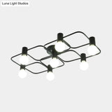 Contemporary Diamond/Rectangular Semi Flush Mount Light - 5/7/9 Lights White/Black Led Milk Glass