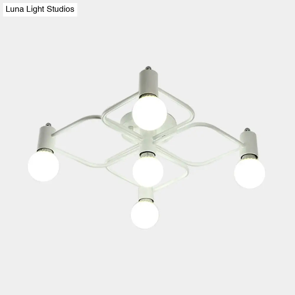 Contemporary Diamond/Rectangular Semi Flush Mount Light - 5/7/9 Lights White/Black Led Milk Glass