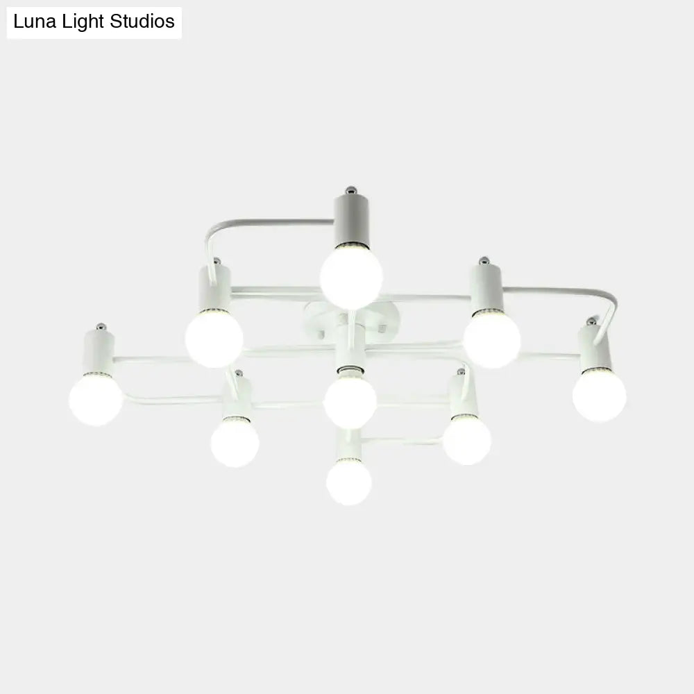Contemporary Diamond/Rectangular Semi Flush Mount Light - 5/7/9 Lights White/Black Led Milk Glass