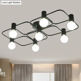 Contemporary Diamond/Rectangular Semi Flush Mount Light - 5/7/9 Lights White/Black Led Milk Glass