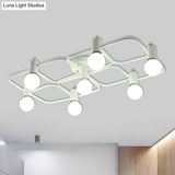Contemporary Diamond/Rectangular Semi Flush Mount Light - 5/7/9 Lights White/Black Led Milk Glass