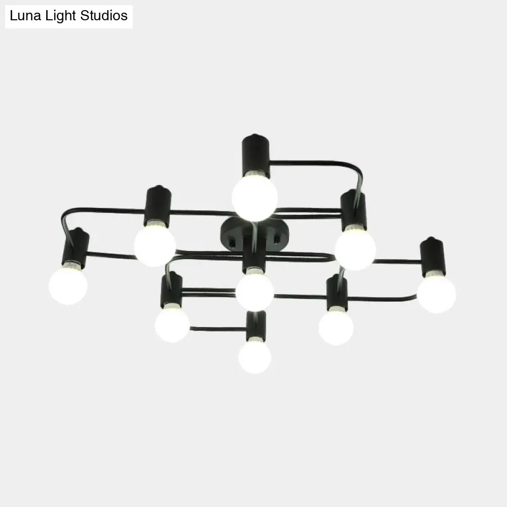 Contemporary Diamond/Rectangular Semi Flush Mount Light - 5/7/9 Lights White/Black Led Milk Glass