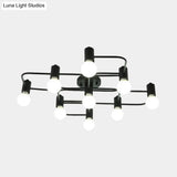 Contemporary Diamond/Rectangular Semi Flush Mount Light - 5/7/9 Lights White/Black Led Milk Glass