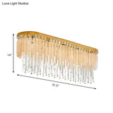 Contemporary Dining Room Ceiling Mounted Crystal Flush Mount Lamp - 10 Lights Golden Icicle