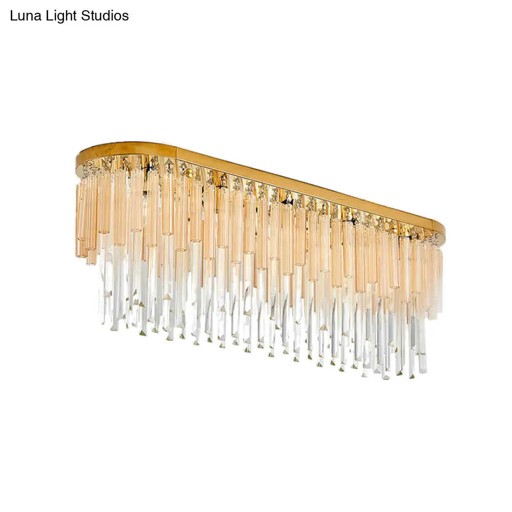 Contemporary Dining Room Ceiling Mounted Crystal Flush Mount Lamp - 10 Lights Golden Icicle