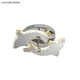Contemporary Dolphin Semi Flush Mount Ceiling Light With Crystal And Metal Accents - 2/3 Heads In