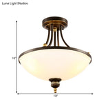 Contemporary Dome Ceiling Lamp With 3 Lights Opal Glass Semi Flush Mount Fixture For Bedroom - Black